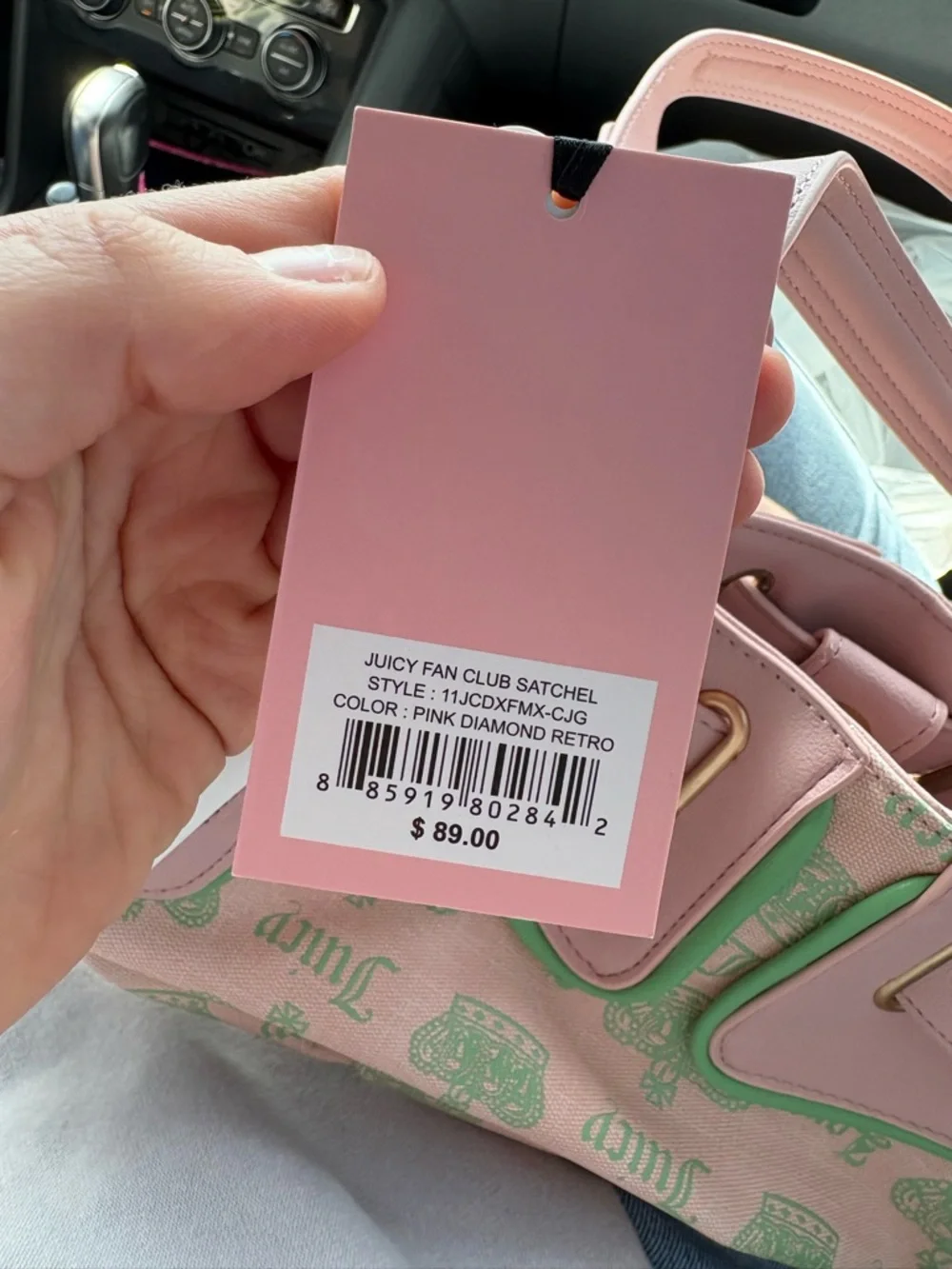NWT Juicy Couture Pink Satchel with Mint Green Print - Picture 2 of 7